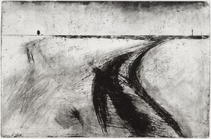Maria Smolyaninova. Road. 2021. From the series “The eternal landscape”. Paper, etching, dry point, 60×90 cm.